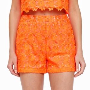 A.L.C. Sandra Floral Lace Dressy Shorts Bright Orange Silk Lined High Rise Sz 0